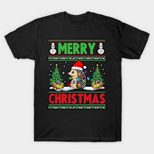 Funny Hedgehog Animal Lover Xmas Lighting Hedgehog Christmas T-Shirt